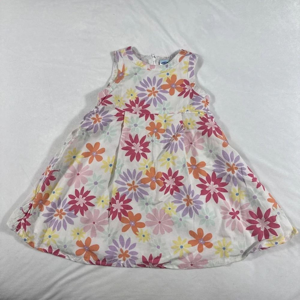 OLD NAVY Girls 2T Dress Sleeveless Linen Blend Colorful Floral Pink Purple Multi